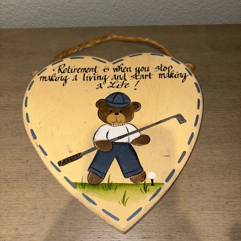 Heart-Shaped Wooden Plaque with Bear Design